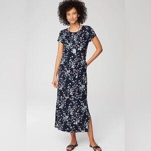 NEW J.Jill Women’s Elevated Maxi T-Shirt Dress Navy Floral SP Small Petite